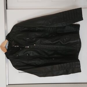 Tanming Women's Removable Hooded Faux Leather Jacket